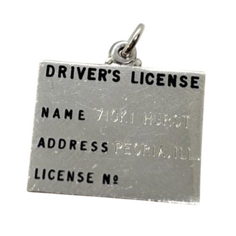 Vintage Driver's License Engraved Charm Pendant Sterling 925β Silver 1960s 4g